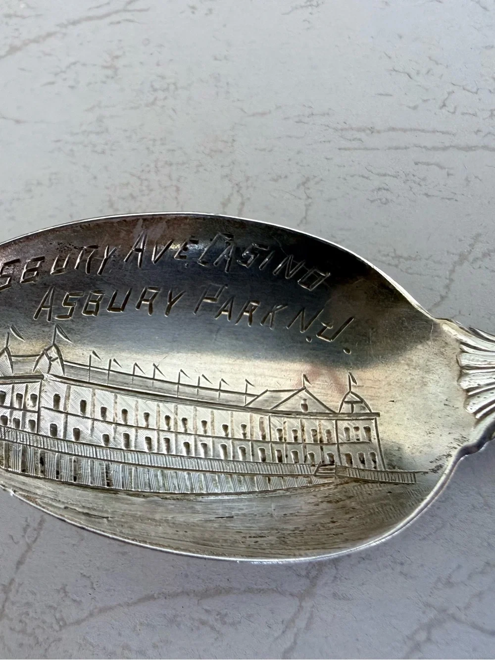 Antique ASBURY PARK New Jersey Sterling Souvenir Spoon-THE CASINO Bowl-Pre 1928